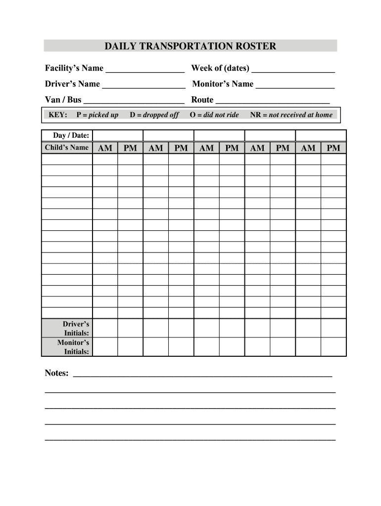 Transportation Roster  Form