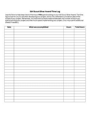 Girl Scout Silver Award Time Log  Form