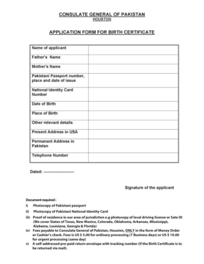 Birth Certificate Pakistan Sample  Form