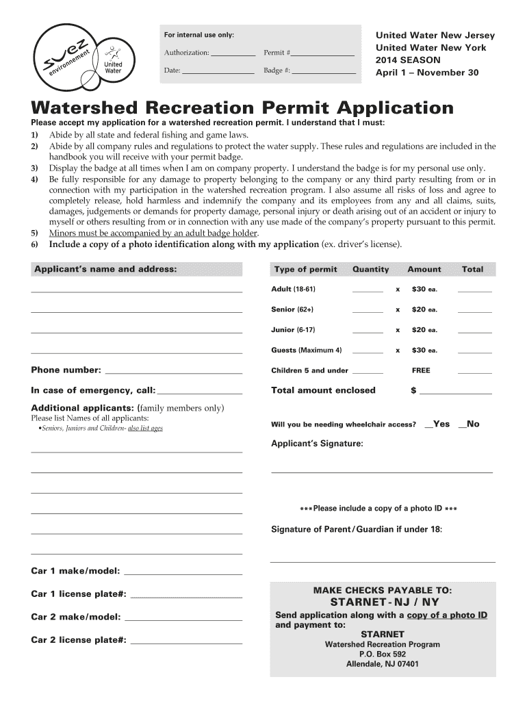 Get and Sign Suez Watershed Recreation Application Form 2014-2022