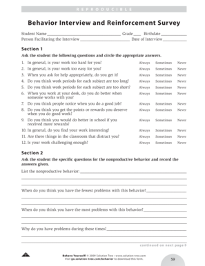 Behavior Interview and Reinforcement Survey  Form