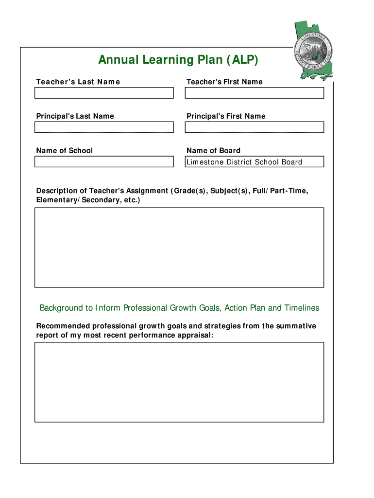 Experienced Teacher Annual Learning Plan Limestone District  Form