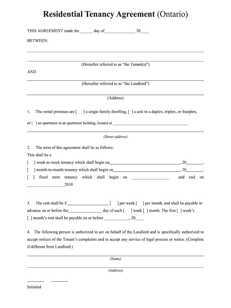 Residential Tenancy Agreement Ontario  Form