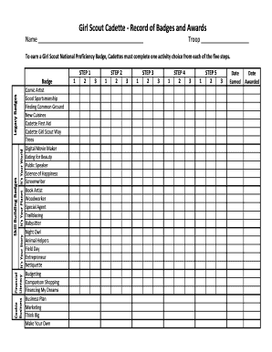 Girl Scout Cadette Badge Record  Form