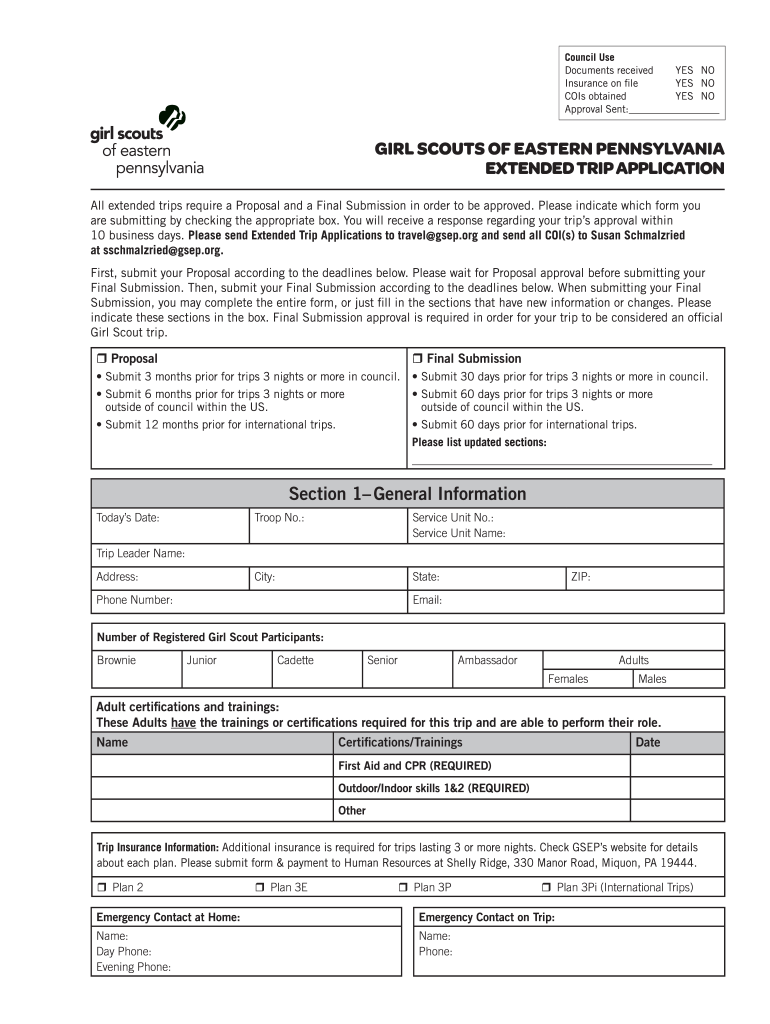 Extended Trip Application Girl Scouts of Eastern Pennsylvania Gsep  Form
