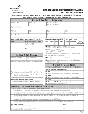 Day Trip Application Girl Scouts of Eastern Pennsylvania Gsep  Form