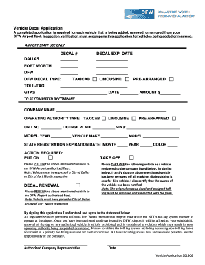 Get and Sign DFW Vehicle Decal Application DallasFort Worth International 2015 Form