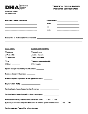 General Liability Questionnaire  Form