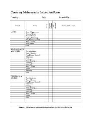 Cemetery Maintenance Inspection Form Chicora Foundation