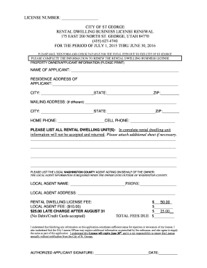 St George Business License Renewal  Form