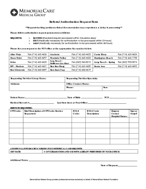  Memorial Care Authorization Form 2013-2024