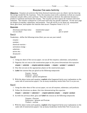 Enzyme Cut Out Activity Answer Key PDF  Form