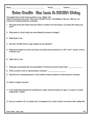 Gas Laws and Scuba Diving Answer Key  Form