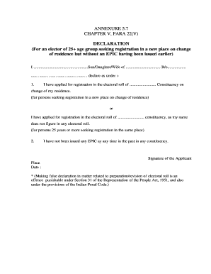 Age Declaration Form for Voter ID