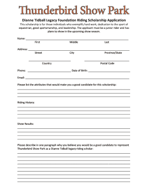 Dianne Tidball Legacy Foundation Riding Scholarship Application  Form
