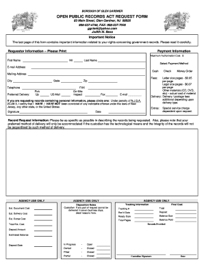  OPRA Request Form Glen Gardner Glengardnernj 2014-2024