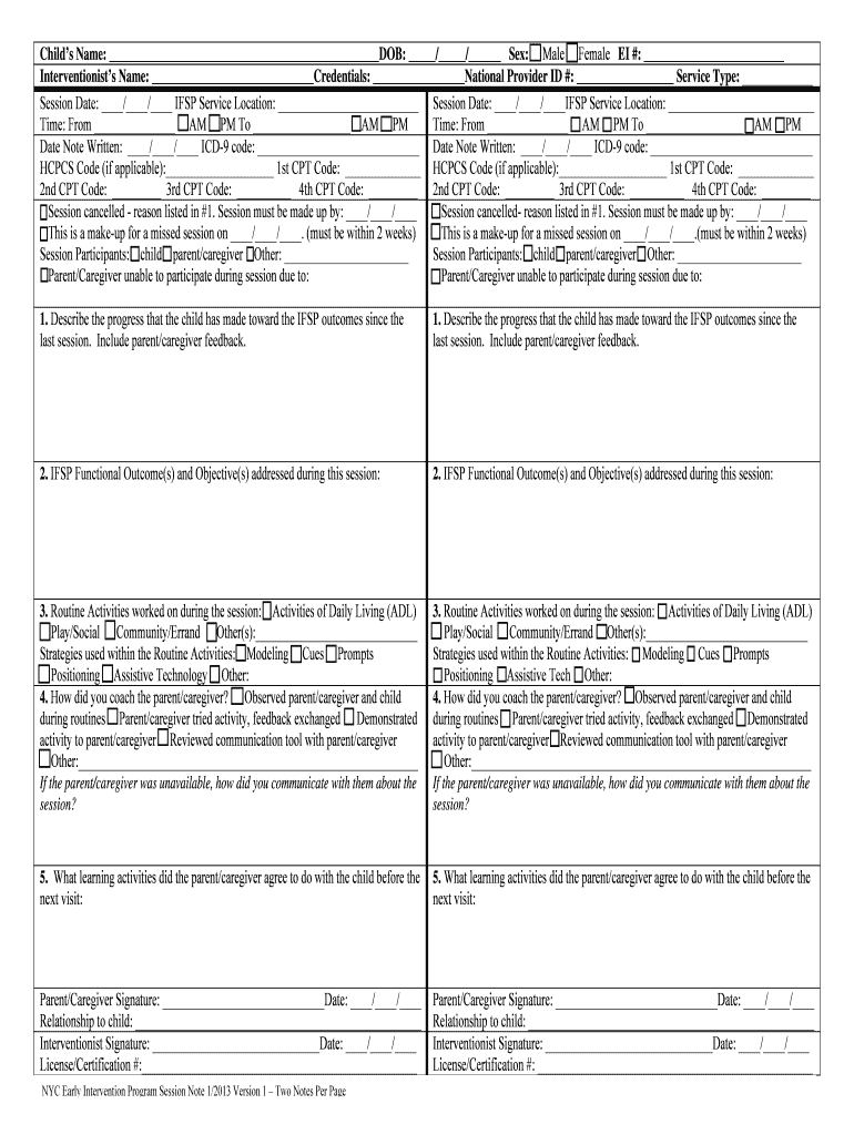  Nyc Eip Session Note Writable Version 1 Form 2013