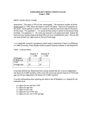 Biostatistics Exam Questions and Answers PDF  Form