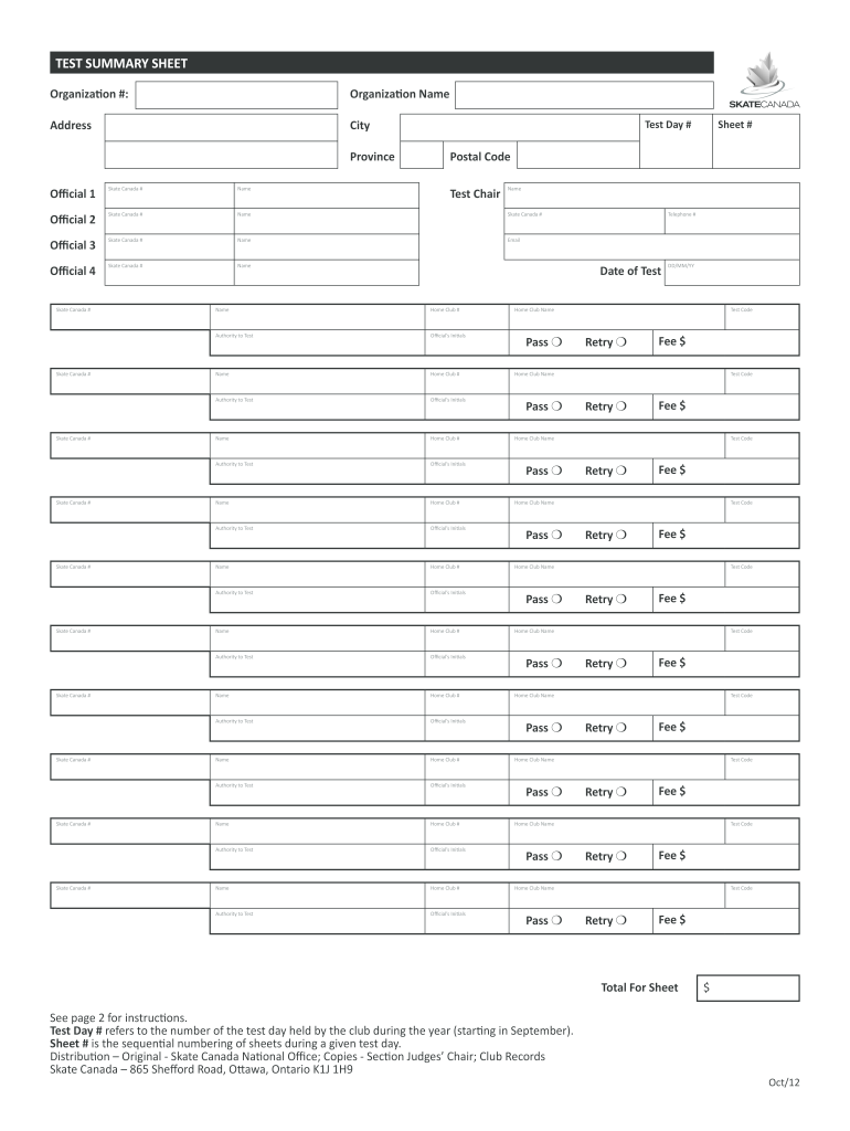  Skate Canada Test Sheet 2012-2023