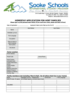 Homestay Application Form Sooke School District Isp Sd62 Bc