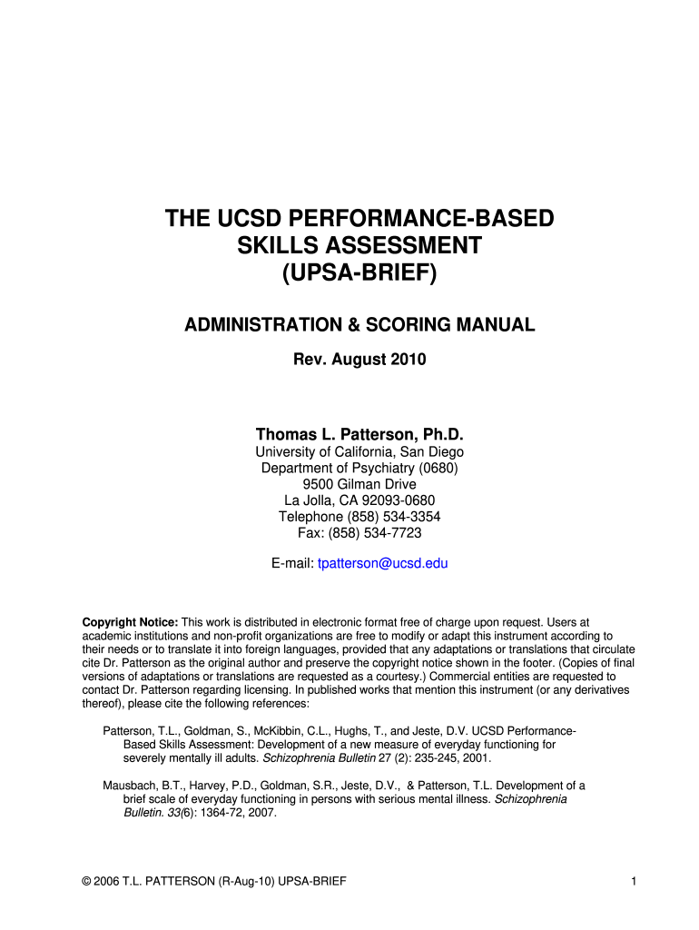 Ucsd Performance Based Skills Assessment Upsa PDF