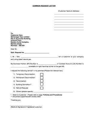 Mahanagar Gas Complaint Letter Format