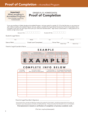 Abeka Proof of Completion  Form