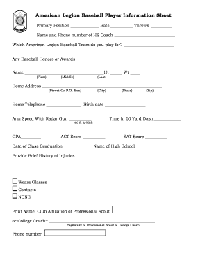 Baseball Player Information Sheet