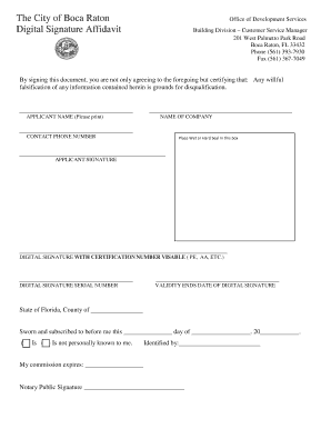 The City of Boca Raton Digital Signature Affidavit  Form