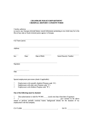 Criminal History Consent Form