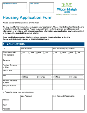 Wigan and Leigh Housing Application Form