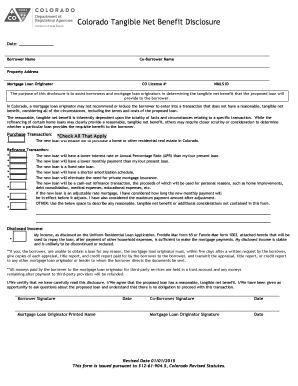 Colorado Tangible Net Benefit Disclosure  Form