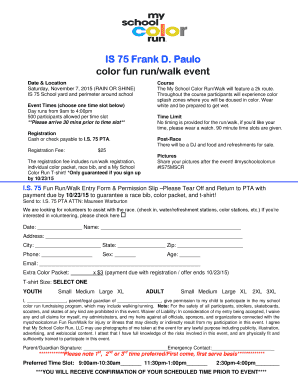 Color Run Registration Form and Permission Slip IS75 31R075 Is75