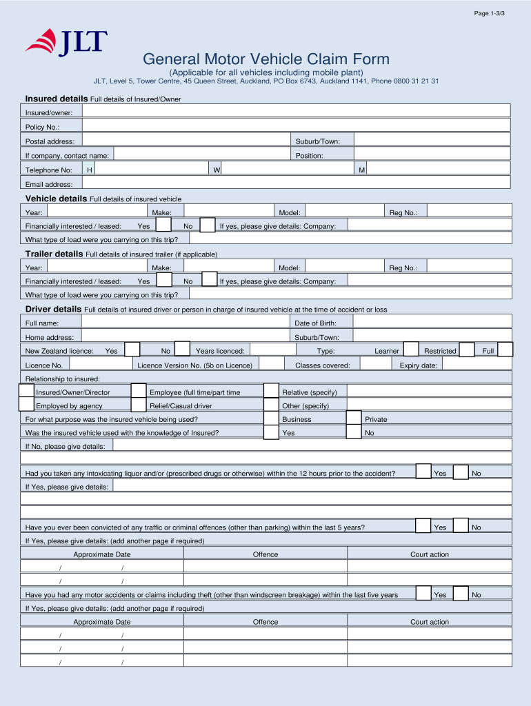 General Motor Vehicle Claim BFormb  JLT