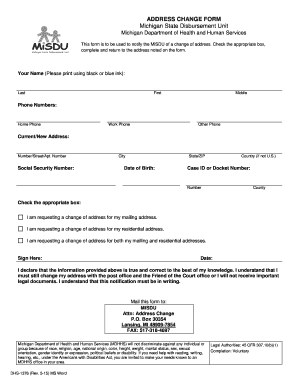 ADDRESS CHANGE FORM Michigan State Disbursement Unit Michigan Department of Health and Human Services This Form is to Be Used to