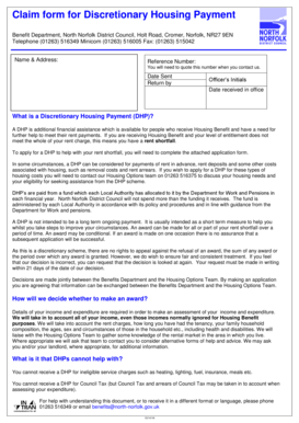 DHP Claim Form North Norfolk District Council Northnorfolk