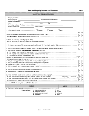  Rent and Royalty Income and Expenses ORG25 BASIC PROPERTY INFORMATION Property Description If Type is Other, Enter a Description 2014