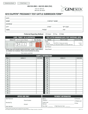 5010 BioPRYN Pregnancy Test Cattle Submission Form