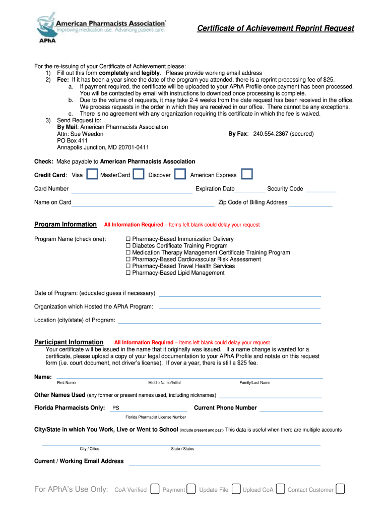 Apha Immunization Certification Reprint  Form