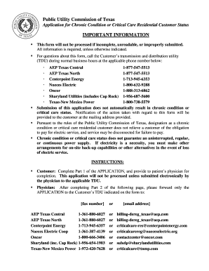  Application for Chronic Condition or Critical Care Residential Customer Status 2020