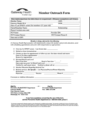 Member Outreach Form Gateway Health Plan