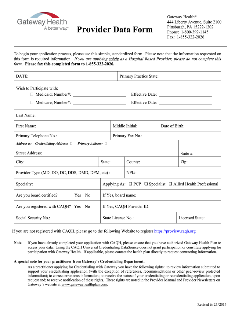 Get and Sign Gateway Health Plan Providers 2015-2022 Form