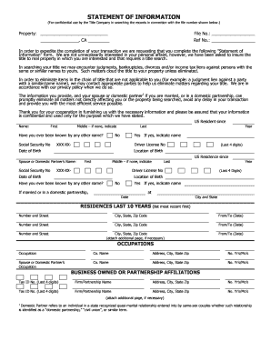 STATEMENT of INFORMATION First American Title Amp Escrow