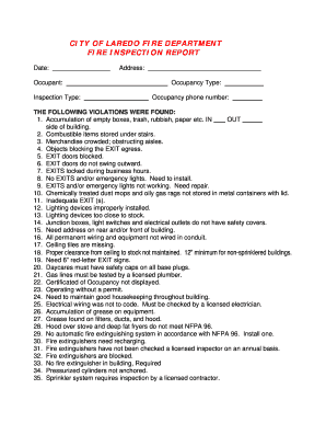Fire Inspection Report  Form