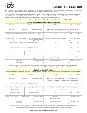 EFS New Jersey Loan Program Credit Application Energy Finance  Form