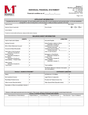 Individual Financial Statement Members 1st Federal Credit Union Members1st  Form