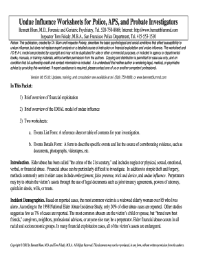 Undue Influence Worksheet  Form