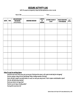 Seizure Log Sheet  Form