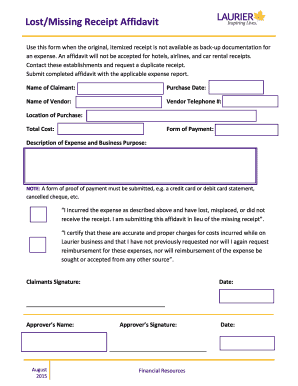 Missing Receipt Affidavit  Form