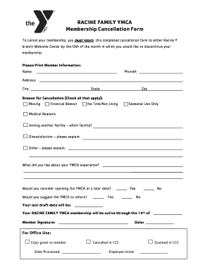 Ymca Membership Cancellation Form